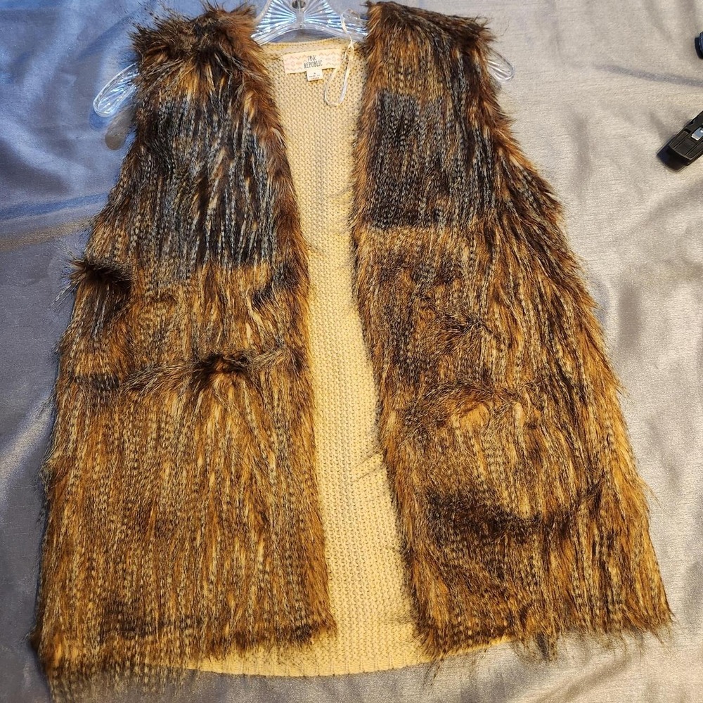 Faux Fur Vest Brown and Tan
